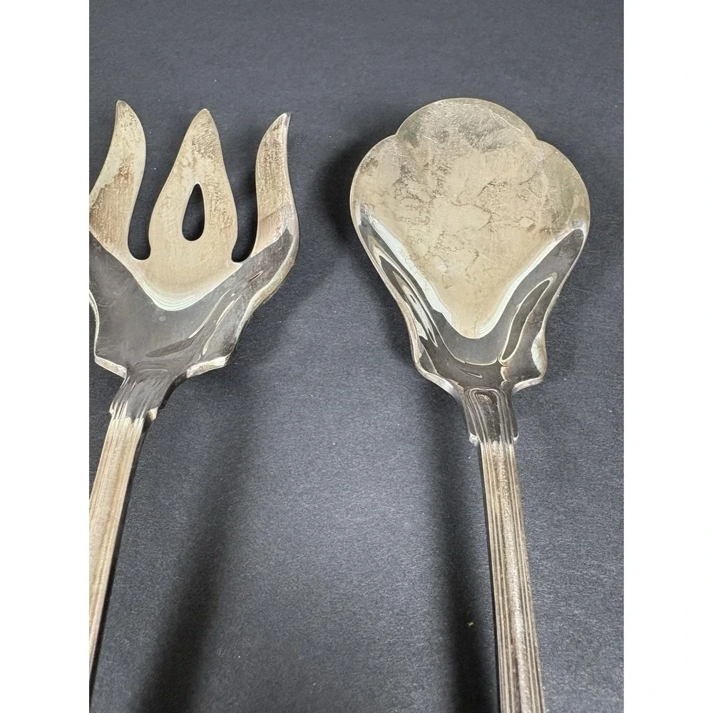 GORHAM EP Silverplate Scalloped Serving Spoon & Meat Fork, N118 & N119, 10.25